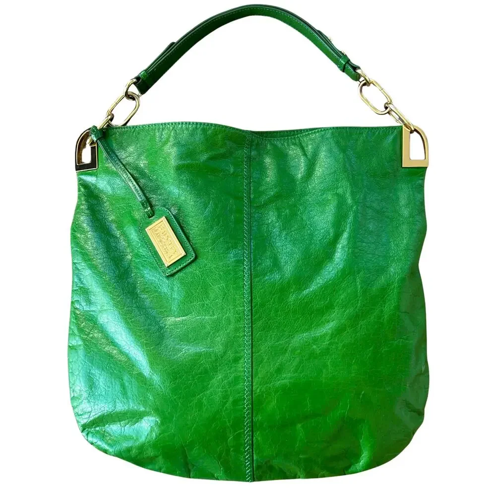Badgley Mischka Gaia Hobo | Vintage Bright Green Leather Slouchy Chain-Link Bag